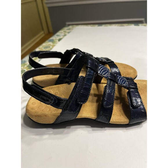 Vionic Amber Navy Blue Croc Embossed Faux Leather Sandals Sz 6 Orthaheel - Picture 9 of 15